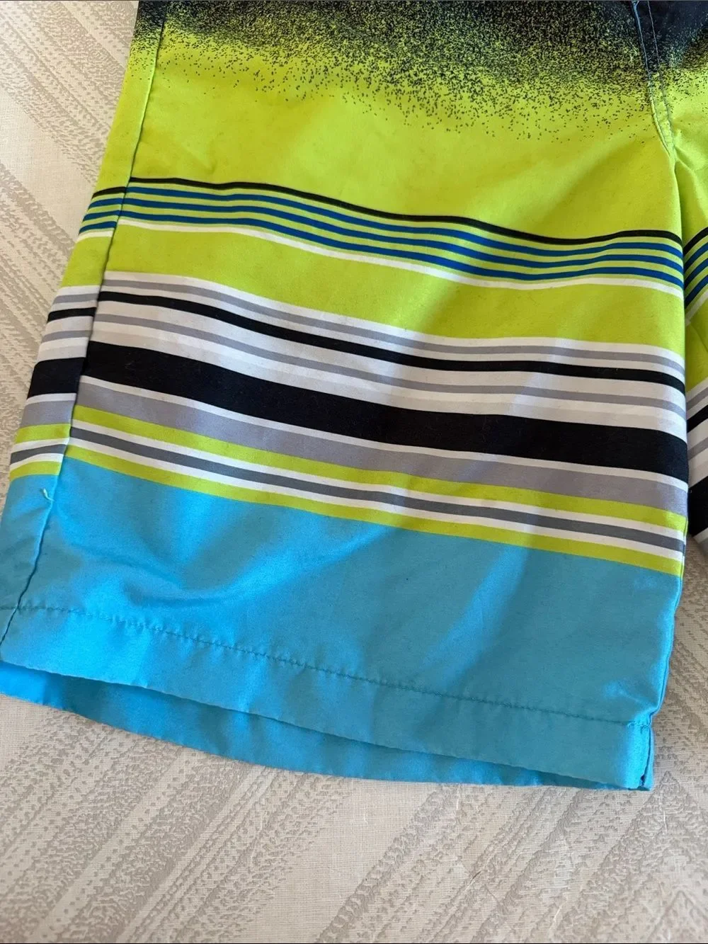 Tony Hawk Boys Black Lime Gradient Board Shorts Blue Stripe Swim Trunks L 14/16
